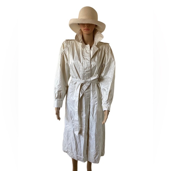 WEATHER WISE By Micki! White Belted Vintage Trench Rain Coat 7/8 - Picture 1 of 8